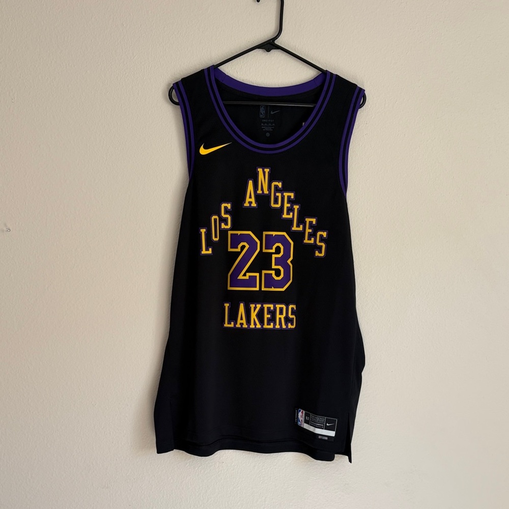 Nike LA Lakers James #23 Jersey with Yellow and Purple